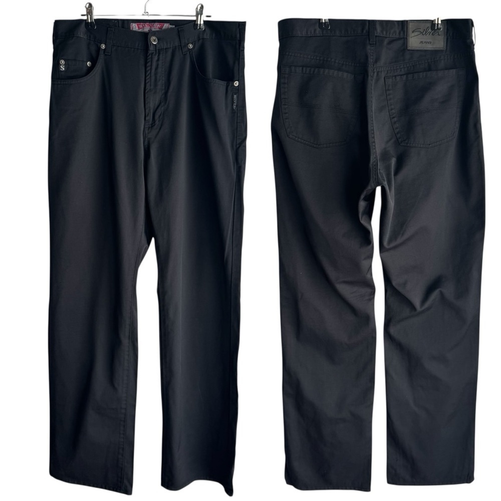 Vintage 90s Silver Jeans Black Denim Mens 34/34 Straight Leg High Rise Pants Y2K